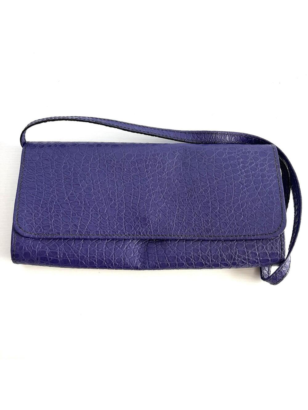 Vintage Purple Faux Croc Embossed Leather Shoulder Bag Clutch Suede Interior